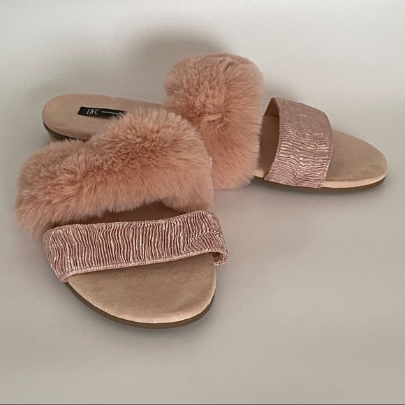 Inc International Concepts Double Band Faux Fur Slide Slippers Size Large - Picture 2 of 8